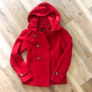 Red pea coat from Macy’s